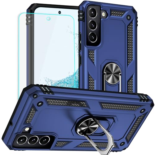 Coque Samsung Galaxy S22 bleue avec protection écran HD intégrée et anneau