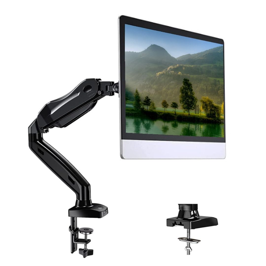 Tony Stark Single Arm Gas Spring Computer Monitor Stand, Height Adjustable Stand Desk VESA Mount up to 32 inch Monitor, 360 Degree Rotation & Tilt, Weight Capacity 7 kg (Black)
