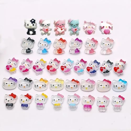 Dedyel 74 PCS 3D Kitty Nail Art Charms, 3D Cute Cat Nail Art Charms Kawaii Flatback Resin Charms for Nail Art Decorations?7 Styles/37 Colors?