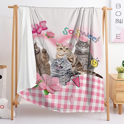 Mantas para Sofa Gato Rosa Plaid Sofa Diseño de Doble Cara Plaid Cama Suave Mantas para Cama Lana de Cordero de Franela Mantas Espesar Manta Polar Durable Manta Cama 150x200cm