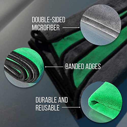 Image of Auto Hub Heavy Microfiber Cloth 500 GSM (Size 60cm x 40cm) /Pack of 5,for Car Cleaning and Detailing, Double Sided, Extra Thick Plush Microfiber Cloth Lint-Free, Color:- Green