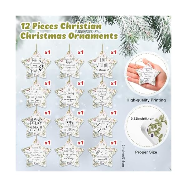 Poen 12 pcs christian easter ornaments for tree ceramic bible verse ornaments bulk mothers day church gifts star wildflower inspirational quotes scripture religious hanging signs home decor  urban country home decor