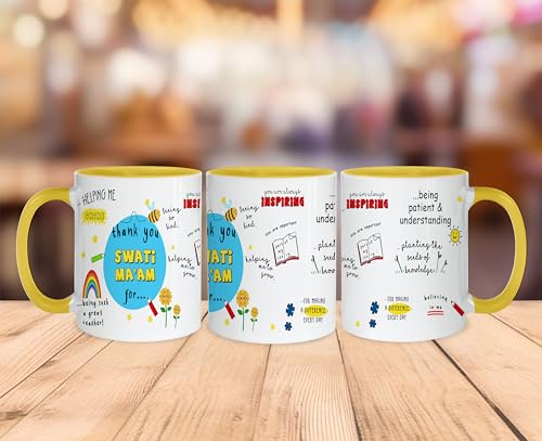 Image of DAYS Thank You Teacher Personalized Mug Custom Teacher's Name Teacher on Birthday Helping Me to Grow Teachers Gift for Teacher Coach Mentor Guide Ceramic Mug 11oz (Yellow Mug)