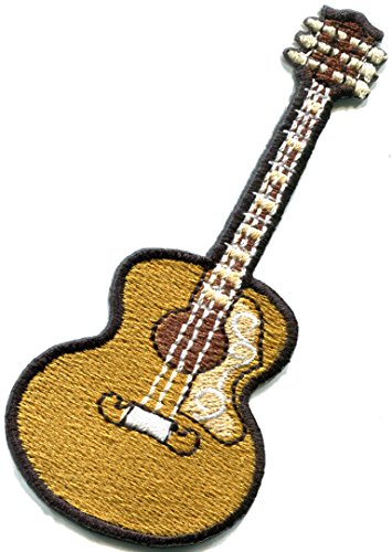 Guitar acoustic flamenco musical instrument embroidered applique iron-on patch beige new