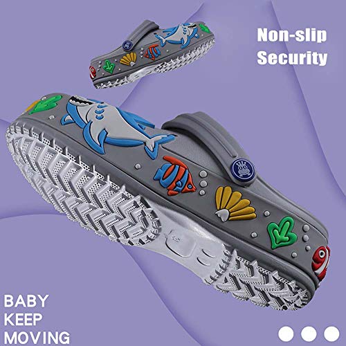 Kids Girls Boys Garden Clogs Water Shoes Cartoon Comfort Summer Funny Shark Aquarium Animal Designed Charm Lightweight Pool Beach Slip On Sandals Shower Slides Non-Slip Walking Slippers Grey 31 #TOP4