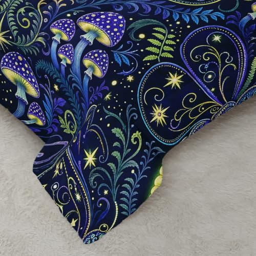 Image of AILONEN Full Comforter Set 3 Piece, Celestial Firefly Mushroom Garden 3D Printed Bedding with 2 Pillowcases, Soft Breathable Microfiber Whimsical Decor for Guest Room