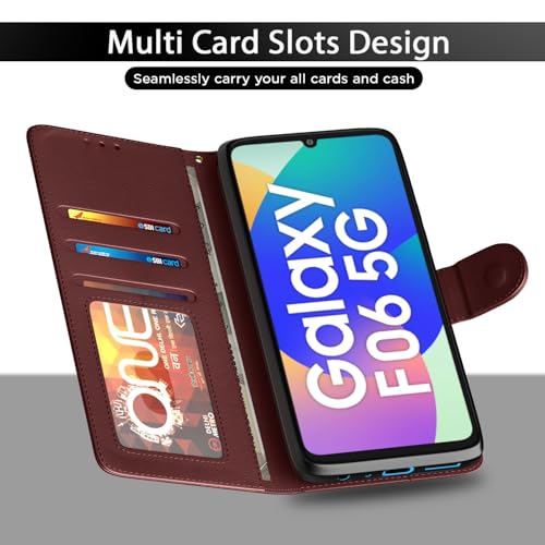 Image of Pikkme Flip Cover for Samsung Galaxy F06 5G / M06 5G Leather Finish | Inside TPU with Card Pockets | Wallet Stand and Shock Proof | Complete Protection Flip Case(Brown)