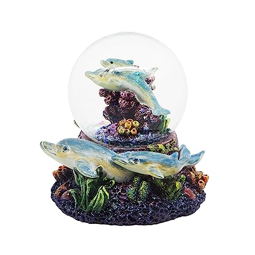 SEAKINGDOM YHH 3.75 Inch Resin Mother and Child Dolphin Snow Globe, Sparkling Water Globe Doll, Contemporary Style, Glass, Plastic, Suitable for Home Decoration, for Birthday, Decorations and Gifts