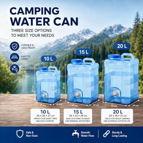 Image of Water Can 10 Litre with Tap for Home Portable Camping Picnic Hiking Water Tank Storage Container for Travelling Water Camper Dispenser Barrel with Faucet(Blue)