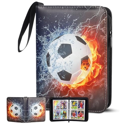 Eulihent Álbum Fútbol Cartas 50 Páginas 400 Cromos con Cremallera y Asa Carpeta Fútbol Tarjetas Coleccionables Carpeta Coleccion Album de Recortes para Niños y Jugadores (A)