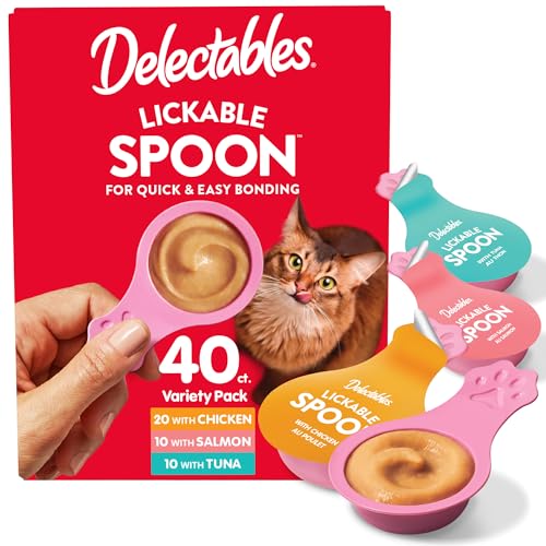 Image of Delectables Lickable Spoon Handheld Wet Cat Treats Made with Real Tuna, Creamy Puree, Mess Free, Quick & Easy, Grain-Free, No Added Fillers, No Added Preservatives, Variety Pack 40ct