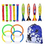 Xndryan Diving Pool Toys, Sinkies for Kids Swimming Underwater Diving Toys Set Includes 5 Pcs Diving Sticks, 4 Pcs Torpedo Bandits, 4 Pcs Diving Rings, Fun Swimming Toys for Pool