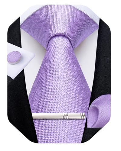 Image of DiBanGu Mens Silk Necktie Solid Color Tie and Pocket Square Cufflink Tie Clip Set Woven Plain Ties for Men Wedding Party