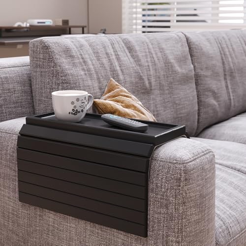 Mesa de sofá de bambú negro para disfrutar de café y películas sin derrames 3