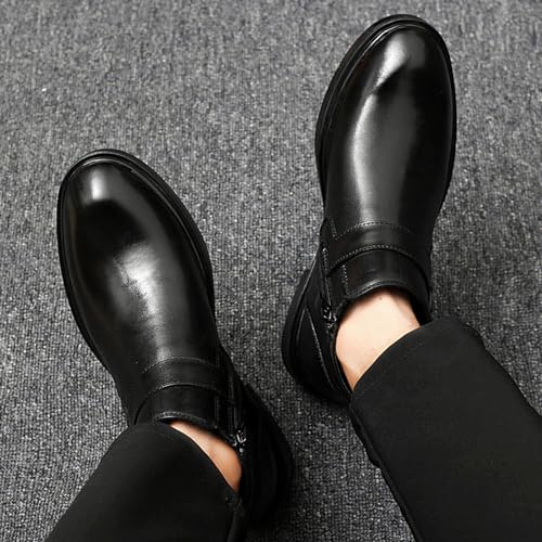 Men's Print Genuine Leather Boots,Fall Winter High Height Bukle Strap Formal Business Chunky Ankle Booties 7