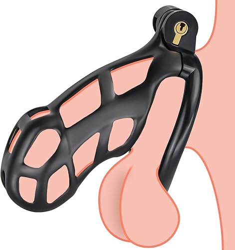 Jaula de castidad masculina con dispositivo de castidad bloqueada para pene con 4 anillos de ejercicio de pene de diferentes tamaños BDSM SM Slave