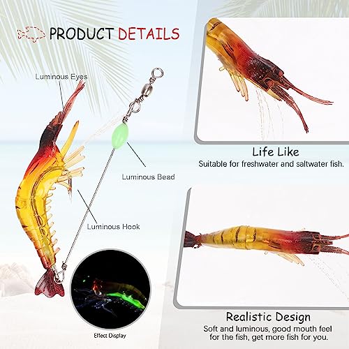 Hilitchi 15 Pcs Soft Shrimp Lures Fishing Bait Luminous Artificial Lures For Freshwater Trout Bass Salmon And More #TOP3
