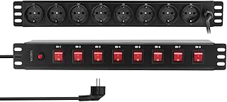 LogiLink PDU8D01-19" Steckdosenleiste 8-Fach, Jede Steckdose einzeln schaltbar, mit Überlastschutz