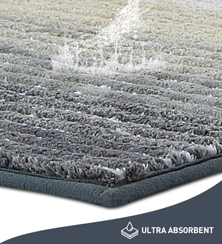 Image of Obsessions Soft & Plush Bath Mat | Quick Dry, Stain & Skid Resistant | Luxuriously Soft, Long Lasting Color | TPR Latex Backing, Size 50x80 cm, Beige & Grey