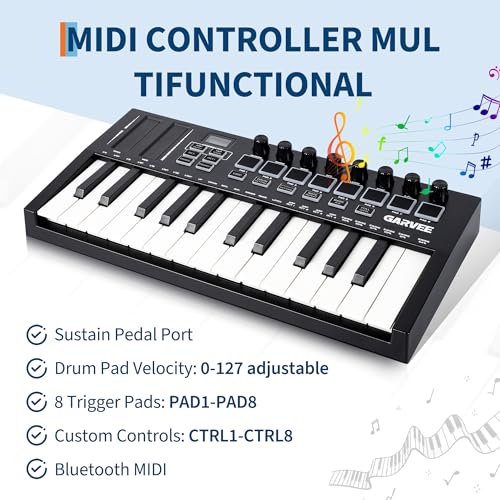 Image of Senfot 25-Key MIDI Keyboard Controller with DAW Integration, USB MIDI Keyboard Controller with 8 Drum Pads, 8 Knobs & OLED Display, Tap Tempo, Sustain Pedal, Compact, Perfect for Music Production
