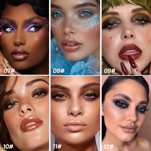 Image of SUAKE Liquid Sparkling Glitter Eyeshadow Stick Pack - High Pigment Shimmer Metallic Eye Shadow, Long-Lasting, White Blue Black Gold Purple Bold Colors,Quicking-Dry (7#-12#, Pack of 6)