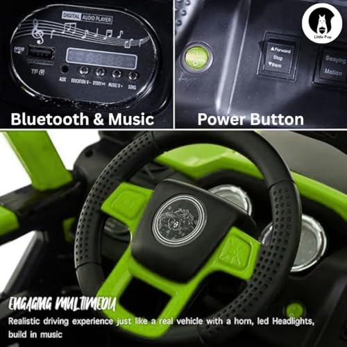 Image of Little Pup Battery Operated 4x4 Big Size 12V Battery Ride On Truck, Jeep for Kids Drive 2 to 10 Years | Motor for Steering | Remote Control | Suspensions | Jumbo Driving Car (Grey Green)