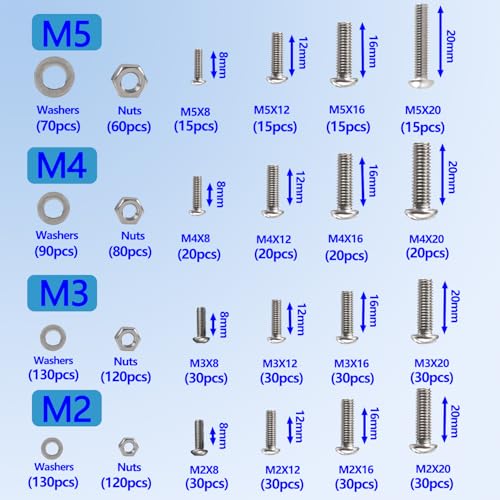 HVDHYY 1180pcs Nuts and Bolts Set M2 M3 M4 M5 Machine Screws & Nuts Assortment 304 Stainless Steel Bolt kit Hex Socket Button with a Reusable Storage Box - Image 2
