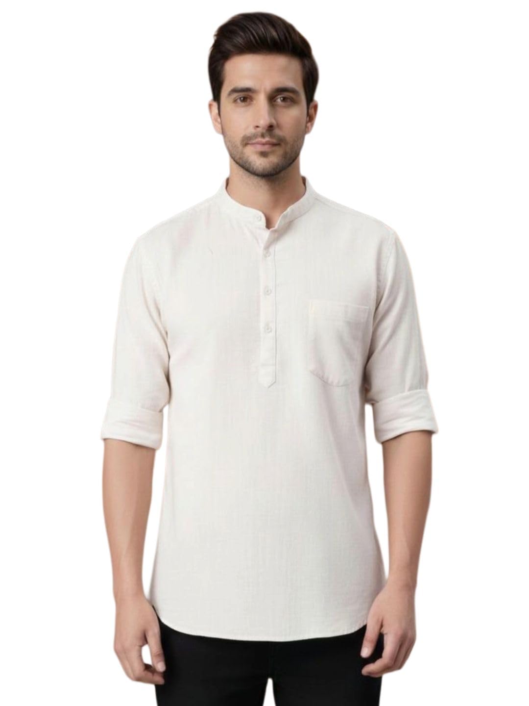 Men Pure Cotton Solid Short Kurta with V Neck.-image-31