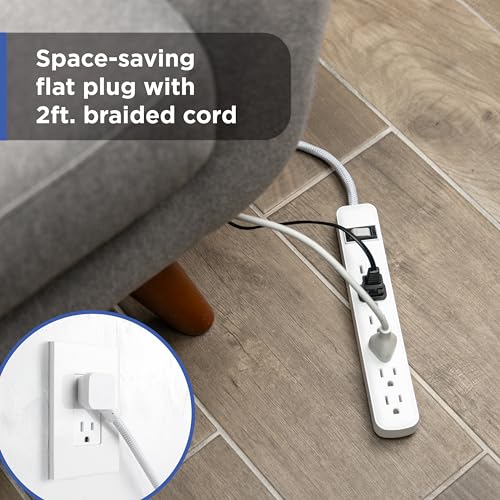 Image of GE Surge Protector Power Strip with USB Ports, Combo Pack, 2 Ft Braided Extension Cords, 245 Joules, 6 Outlet & 2 Outlet Extender, 2 USB-C, Flat Plugs, ETL Safety Certified, White, 86076