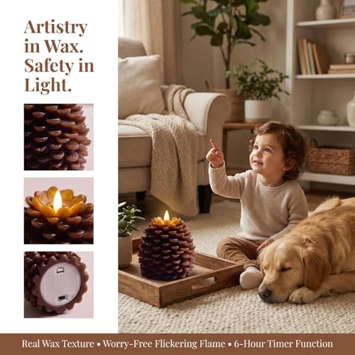 Image of Flameless Candle, Realistic Flickering Warm Glow LED Candle with 6-Hour Cycle Timer, Battery Operated for Romantic Ambiance & Holiday Decor（4 x 5.5 Inch）