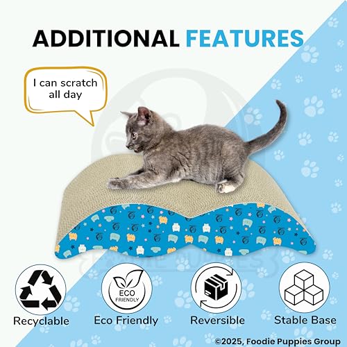 Image of Foodie Puppies 2-in-1 Reversible Cat Scratcher Pad with Catnip for Cats & Kittens, (Moustache 44.5 x 23 x 10 cm) | Corrugated Cat Scratching for Furniture Protection, Play & Rest (Design May Vary)