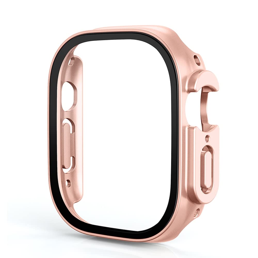 Protecteur écran Apple Watch Ultra 49mm avec verre trempé et housse bumper rigide or rose