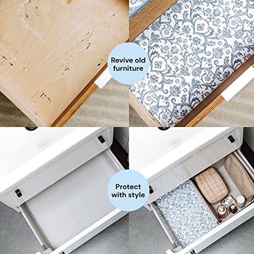 Elodie Essentials 6 Scented Drawer Liners Non-Adhesive Paper Sheets For Home Closet Shelves, Cabinet And Dresser Drawers - Royal Damask Print - 14 X 19½ Inch (Fresh Linen) #TOP3