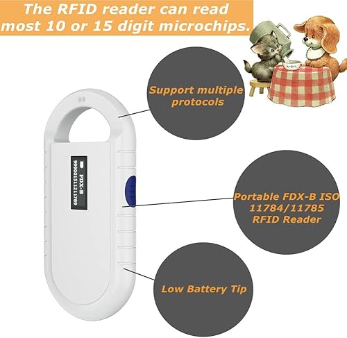 Miniatura 2 de Escáner de microchip de identificación para mascotas, lector RFID de chip animal portátil universal con pantalla de retroiluminación, datos