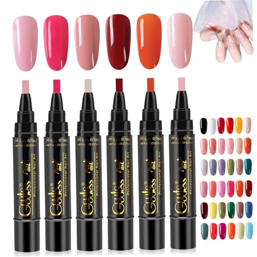 Pensos de uñas 6pcs Pens 3 en 1 Polígena de uñas de gel portátil seca rápida es fácil Solicitar para la manicura del hogar y el profesional