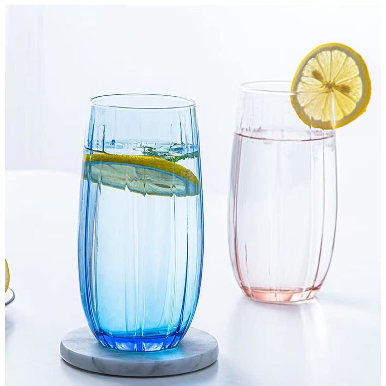 Image of Premium Blue Juice Glasses 450 ML Drinking Glasses, Highball Lead-Free Glasses, Tumblers for Water, Juice, Beer, Cocktail and Mixed Drinks - 4 Pieces, Transparent