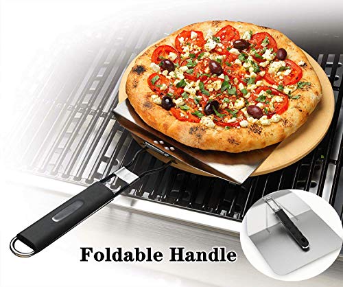 CofeLife Stainless Steel Pizza Peel with Folding Heat Proof Handle, Stainless Steel Pizza Cutter Wheel And Pizza Server with Wooden Anti-Slip Grip Handle, Pizza Peel Set for Baking Homemade Pizza - Thumbnail 3