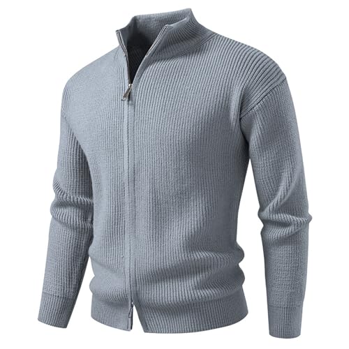 Cambkatl Men's Double Zipper Cardigan Sweaters Stylish Stand Collar Stretch Casual Long Sleeve Knitted Outerwear with Pockets