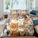 Feelyou Cat Comforter Cover Cat Lover Gifts Bedding for Women Cute Kitten Pattern Duvet Cover Set Twin Kids Bedroom Decor (1 Bedspread Cover + 1 Pillow Sham) Soft Lightweight