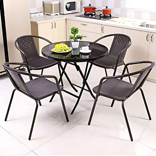 LASALE Folding DiningTable for Kitchen - Round Outdoor Side Table Patio Table with Tempered Glass Tabletop 2