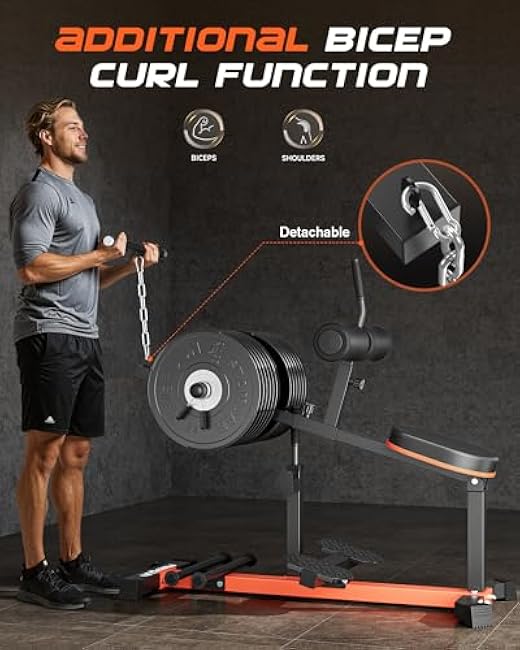 FEIERDUN Adjustable Seated Calf Raise Machine with Band Pegs and Bicep Curl Handle for Leg Training and Exercise - Home Gym Equipment