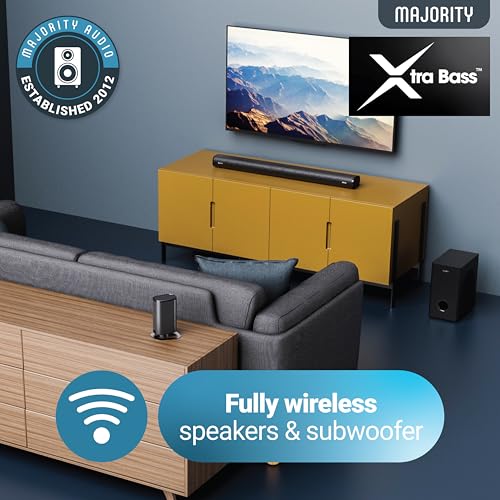 Majority Everest Bluetooth Soundbar für TV Geräte | 300W 5.1 Surround Sound Heimkino Soundsystem | Dolby-Audio Soundbar mit Kabellos Subwoofer & Abnehmbare Satelliten-Lautsprecher | HDMI ARC-Eingang – Bild 3