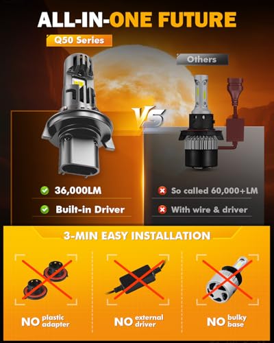 Image of Auxbeam Q50 Series H13 9008 Fog Lights Powersport Lights Offroad 36000LM | 900% brightness, built in dual fans, cordless, all in one metal, fast cooling, quick installation, plug and play, 6500k white