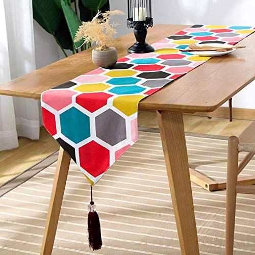 Nappe armoire TV motifs géométriques et linge de coton pour meuble bas