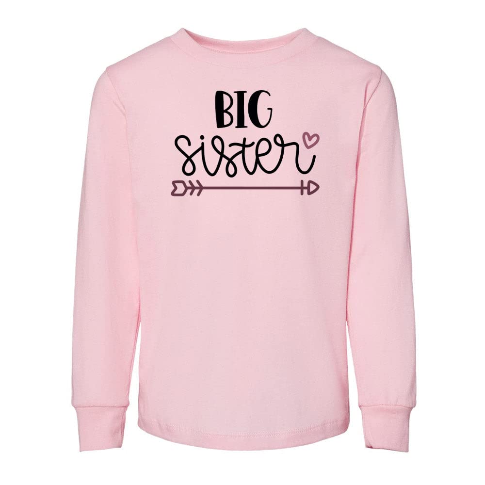 Heart Big Sister Toddler Kids Long Sleeve T-Shirt 2T Light Pink