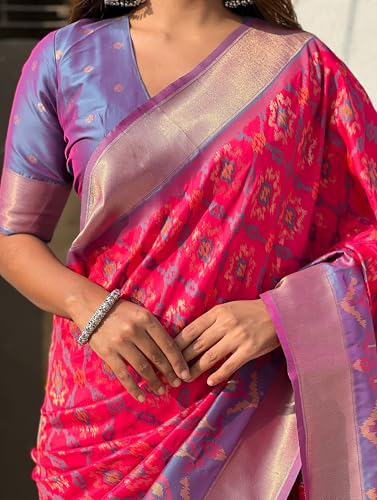 Image of SGF11 Women's Kanjivaram Patola Soft Pure Silk Sarees With Unstitched Blouse Piece