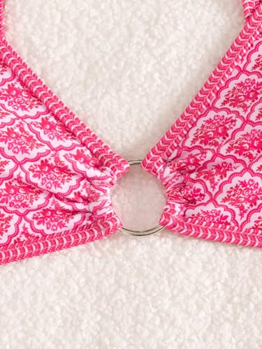 Image of Fanuerg Women's Triangle Bikini Sets O Ring Linked Two Piece Swimsuits Floral Printed Cheeky Bathing Suit