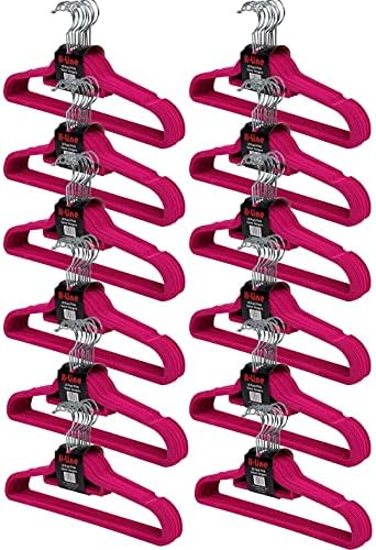30 x Non Slip Flocked Velvet Coat Clothes Hangers Trouser Hanging Space Saving (Pink)