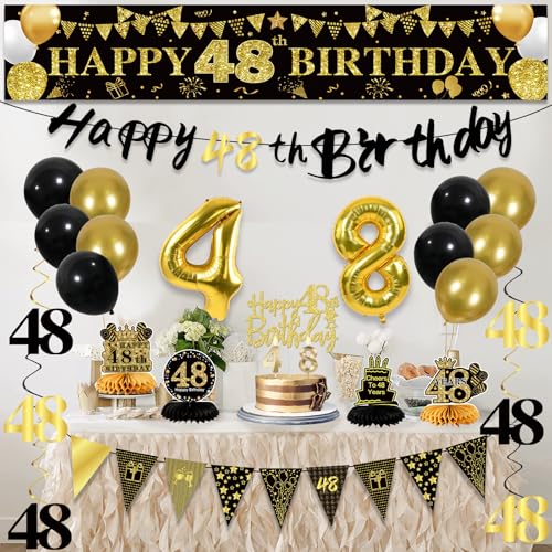 Image of 48th Birthday Decorations for Men, Black Gold 48th Party Decoration Kits