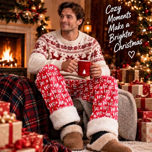 Christmas Pajama Pants for Men Furry Trim Snowflake Print Novelty Pj Pants - image 5